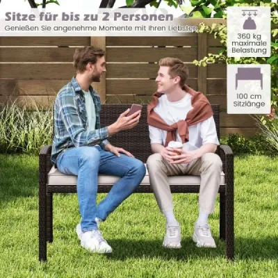 Polyratanová zahradní lavice s polštářem na sezení Odolná proti povětrnostním vlivům s nosností až 360 kg Béžová
