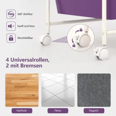 Vozík s 15 stohovatelnými zásuvkami Pojízdný postranní vozík s 15 zásuvkami 62,5 x 37 x 87 cm Fialový
