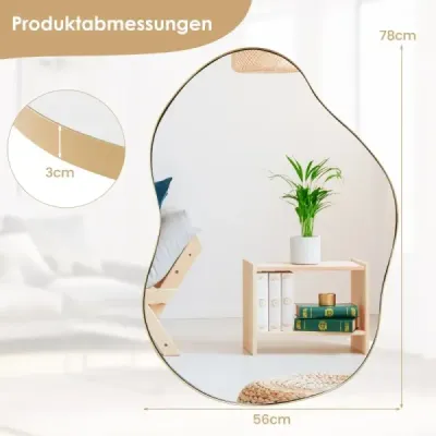Asymetrické nástěnné zrcadlo s prémiovým zadním panelem Nepravidelně tvarované nástěnné zrcadlo 78 x 56,5 cm