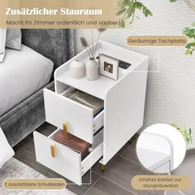 Noční skříňka s nabíjecí stanicí úzká noční skříňka se 2 zásuvkami a porty USB 40 x 32 x 60 cm bílá