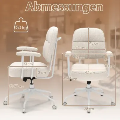 Kancelářská židle ergonomická otočná židle s područkami a kolečky počítačová židle čalouněná béžová