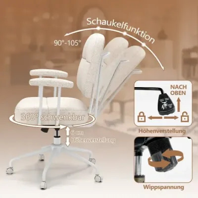 Kancelářská židle ergonomická otočná židle s područkami a kolečky počítačová židle čalouněná béžová