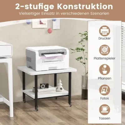 Tiskařský stůl se 2 úrovněmi a uzamykatelnými kolečky Stojan na tiskárnu Tiskařský vozík Bílá barva