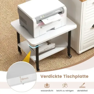 Tiskařský stůl se 2 úrovněmi a uzamykatelnými kolečky Stojan na tiskárnu Tiskařský vozík Bílá barva