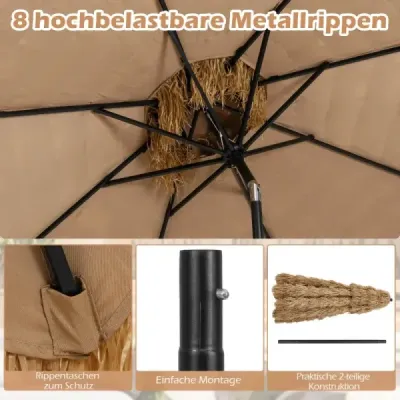 Havajský slunečník s dvojitou stříškou Sklopný slaměný slunečník Zahradní slunečník Slaměný plážový slunečník