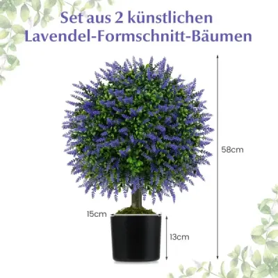 2 umělé rostliny s levandulí ve fialové barvě a listy Boxwood umělý strom s květináčem 58cm
