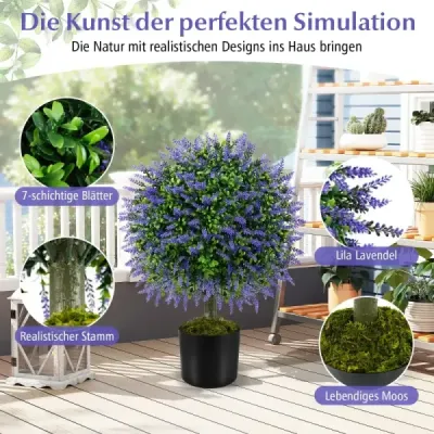 2 umělé rostliny s levandulí ve fialové barvě a listy Boxwood umělý strom s květináčem 58cm