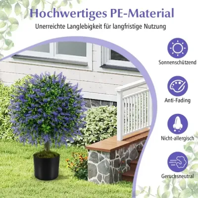 2 umělé rostliny s levandulí ve fialové barvě a listy Boxwood umělý strom s květináčem 58cm