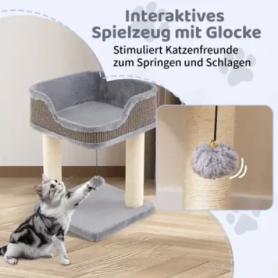 Škrabací strom Malý kočičí strom s velkým plyšovým sedátkem Škrabací strom pro kočky Dřevěný nábytek pro kočky Šplhací strom 38 x 38 x 51 cm Šedý