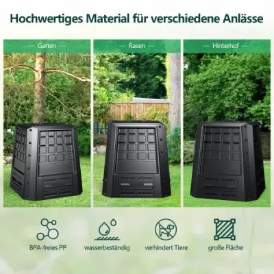 Zahradní kompostér 380 L PP termokompostér s víkem a nastavitelnými větracími otvory 78 x 64 x 80 cm černý