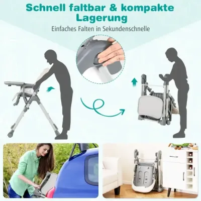Dětská skládací vysoká židlička s funkcí naklápění a nastavitelnou výškou Béžová