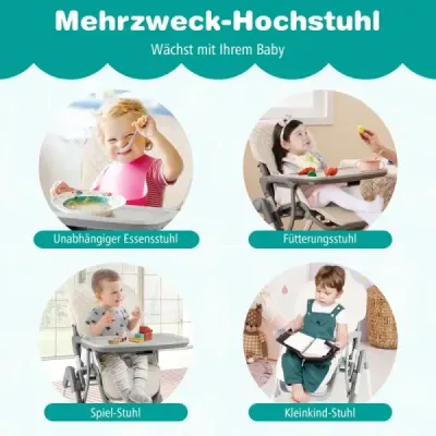 Dětská skládací vysoká židlička s funkcí naklápění a nastavitelnou výškou Béžová