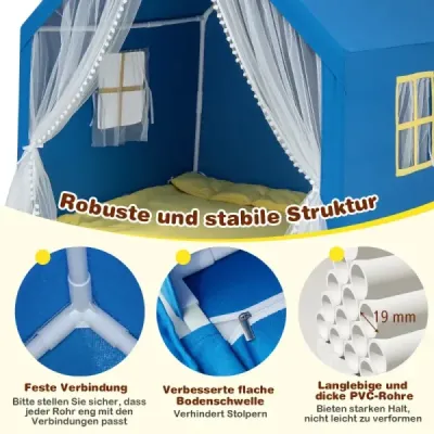 Hrací stan Dětský domeček s omyvatelnou bavlněnou podložkou 122 x 105 x 125 cm Modrá barva