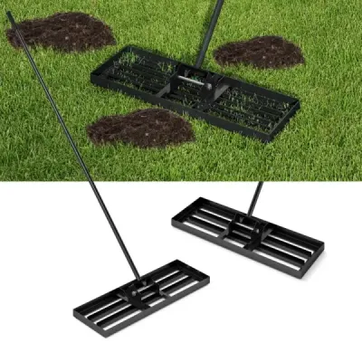 Kovové hrábě na vyrovnávání trávníku s ergonomickou rukojetí na zem Hrábě na trávu 75 x 25 cm černé