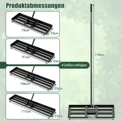 Kovové hrábě na vyrovnávání trávníku s ergonomickou rukojetí na zem Hrábě na trávu 75 x 25 cm černé