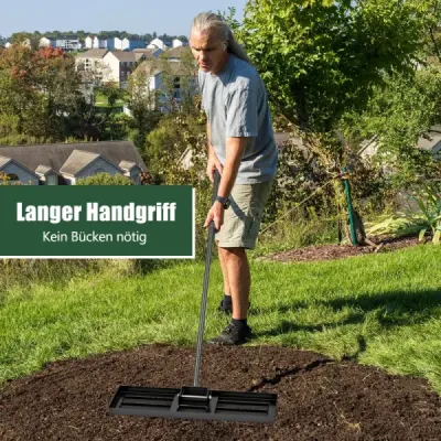 Kovové hrábě na vyrovnávání trávníku s ergonomickou rukojetí na zem Hrábě na trávu 75 x 25 cm černé