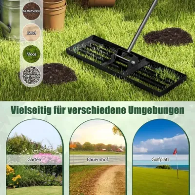 Kovové hrábě na vyrovnávání trávníku s ergonomickou rukojetí na zem Hrábě na trávu 75 x 25 cm černé