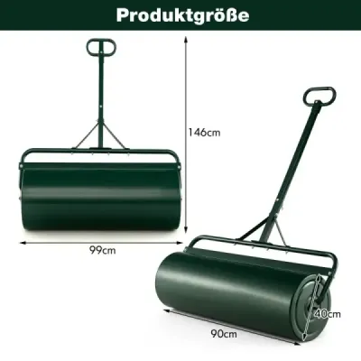 Válec na trávník kovový 113 L Ruční válec s rukojetí Zahradní válec Ø 40 cm plnitelný vodou/pískem Zelený