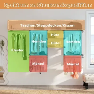 Otevřená šatní skříň 122 - 244 cm Rozšiřitelná nástěnná šatní skříň DIY úložný systém Bílá