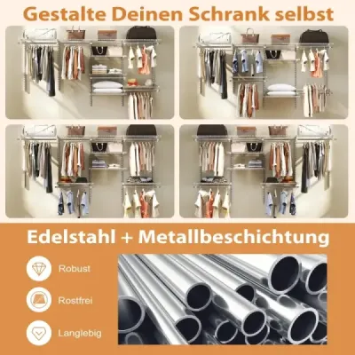Otevřená šatní skříň 122 - 244 cm Rozšiřitelná nástěnná šatní skříň DIY úložný systém Bílá