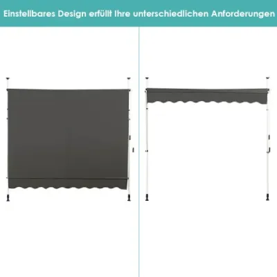Svěrná markýza Balkonová markýza výškově nastavitelná Markýza s ruční klikou Ochrana proti slunci 250 x 120 cm Šedá barva
