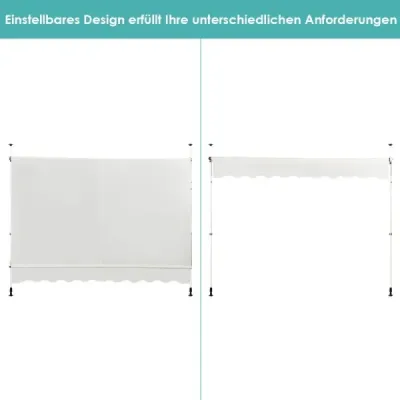 Stahovací slunečník s ruční klikou, výškově nastavitelný 250 x 120 cm Béžová barva