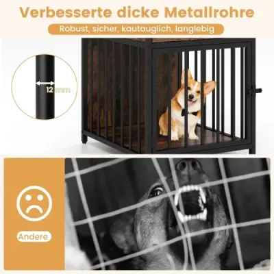 Klec pro psy nábytek box pro psy pro domácnost s nabíjecí stanicí dveře zásuvka & kovové trubky Brown