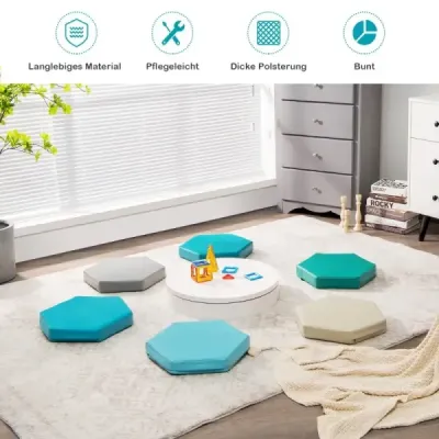 Sada 6 dětských polštářů na židli s rukojetí a zipem polštář na sedadlo podsedák hlavní polštář modrý