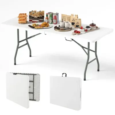 Zahradní stůl 180 x 74 cm, skládací kempingový stůl se deskou z HDPE a držadlem, bílý