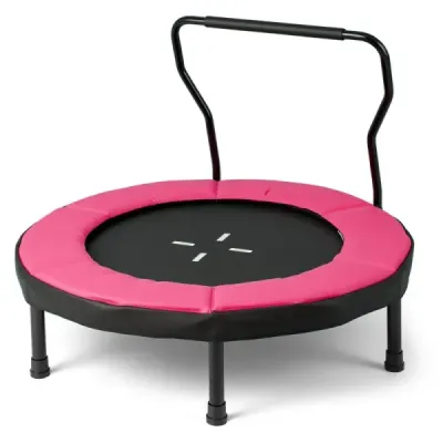 Ø102 cm dětská trampolína fitness trampolína vnitřní s odnímatelnou rukojetí mini trampolína s nosností do 100 kg růžová