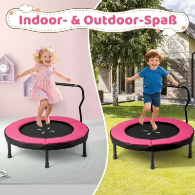 Ø102 cm dětská trampolína fitness trampolína vnitřní s odnímatelnou rukojetí mini trampolína s nosností do 100 kg růžová
