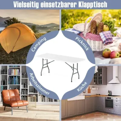 Zahradní stůl 180 x 74 cm, skládací kempingový stůl se deskou z HDPE a držadlem, bílý