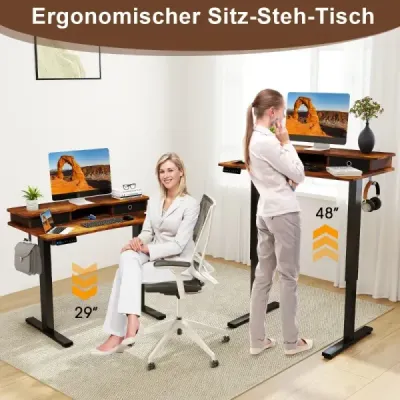 Výškově nastavitelný elektrický počítačový stůl Stojící stůl s podstavcem pro monitor 100 x 60 cm Hnědý