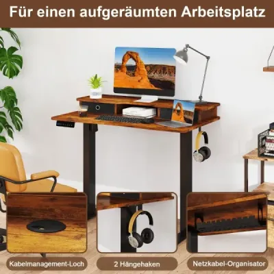 Výškově nastavitelný elektrický počítačový stůl Stojící stůl s podstavcem pro monitor 100 x 60 cm Hnědý