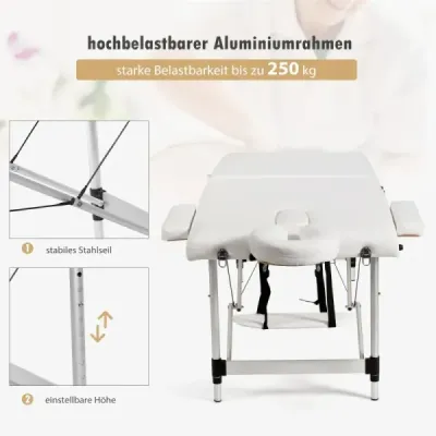 70 cm široký hliníkový masážní stůl s taškou na přenášení 2násobně sklopné masážní lůžko s odnímatelnou opěrkou hlavy a područkami