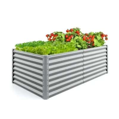 Kovový truhlík na vyvýšený záhon pro zahradu 180 x 95 x 60 cm Obdélníkový chladicí rám s vyztuženými tyčemi a otevřeným dnem Šedá barva