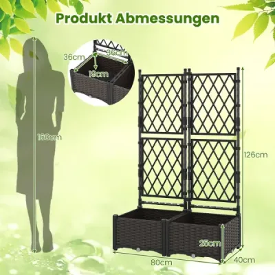 Květinový truhlík s mříží Kovový truhlík pro popínavé rostliny  záhon s mříží a samozavlažováním černý 80 x 40 x 120 cm