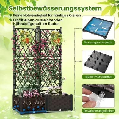 Květinový truhlík s mříží Kovový truhlík pro popínavé rostliny  záhon s mříží a samozavlažováním černý 80 x 40 x 120 cm