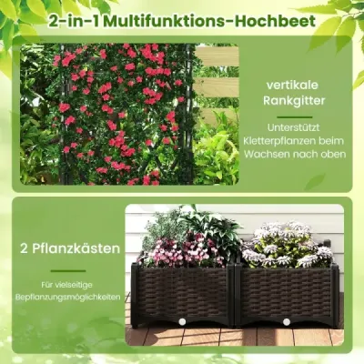 Květinový truhlík s mříží Kovový truhlík pro popínavé rostliny  záhon s mříží a samozavlažováním černý 80 x 40 x 120 cm