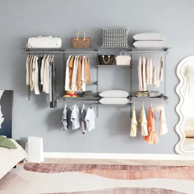 Otevřená šatní skříň 122 - 244 cm Rozšiřitelná nástěnná šatní skříň DIY úložný systém Grey