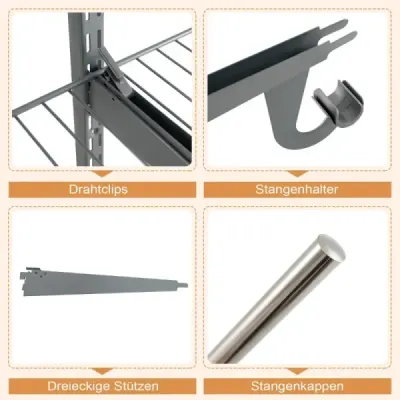 Otevřená šatní skříň 122 - 244 cm Rozšiřitelná nástěnná šatní skříň DIY úložný systém Grey