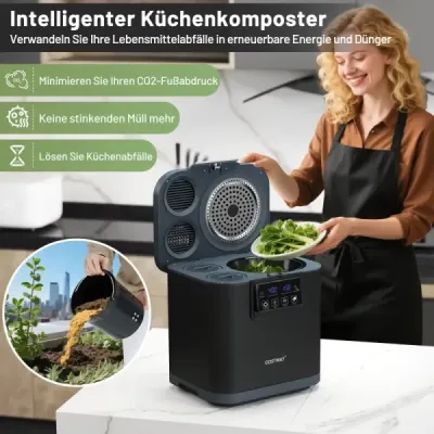 4 l elektrický kompostér Kuchyňský kompostér s víkem 2 filtry s aktivním uhlím a LED displejem Černá barva