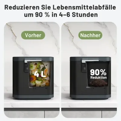 4 l elektrický kompostér Kuchyňský kompostér s víkem 2 filtry s aktivním uhlím a LED displejem Černá barva