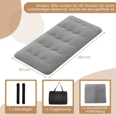 Japonská futonová matrace s pratelným potahem a taškou na přenášení Tatami matrace šedá 90 x 200 cm