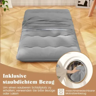 Japonská futonová matrace s pratelným potahem a taškou na přenášení Tatami matrace šedá 90 x 200 cm