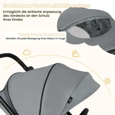 Skládací kočárek s otočným sedadlem Cestovní kočárek s nastavitelnou opěrkou zad Grey