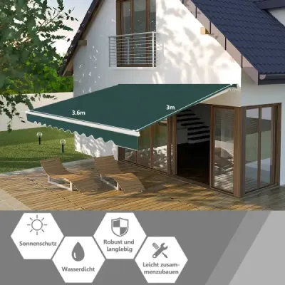 Markýza s klikou Balkonová markýza Ochrana proti slunci pro balkon 360 x 300 cm Zelená