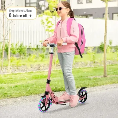 Dětská koloběžka skládací se světly Koloběžka výškově nastavitelná s popruhem na přenášení Růžová