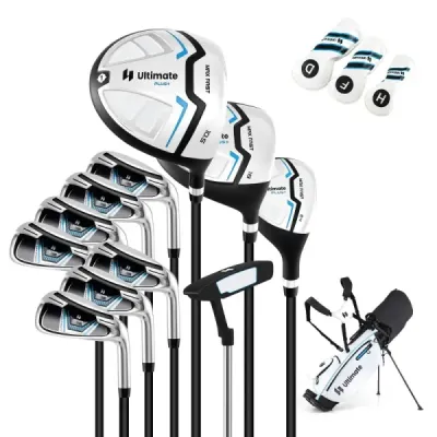 15dílný kompletní set golfových holí golfový set s golfovým bagem a pláštěnkou bílý