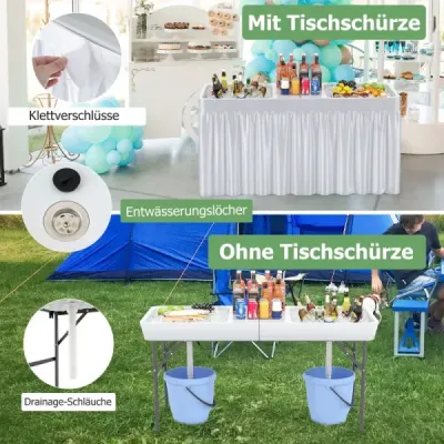 Skládací kempingový stůl s dvojitým umyvadlem a zástěrou a vypouštěcí hadicí Chladicí stůl Zahradní stůl